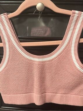ALO Yoga Pink and White Cropped Crewneck Top
